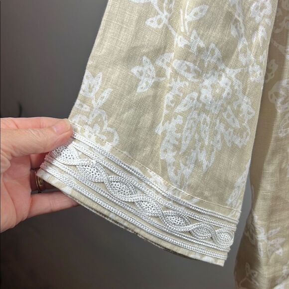 Charter Club Cream Paisley Relaxed Tunic Top 100% Linen - Picture 4 of 8